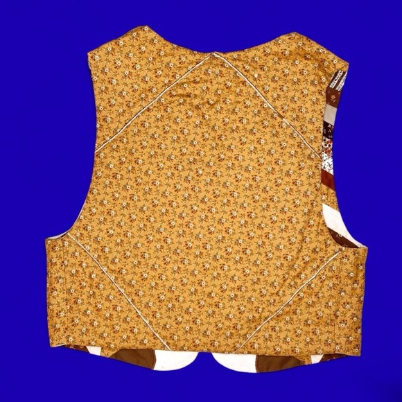 Vintage 70’s Handmade Brown Cream Patchwork Floral Cottage Reversible Vest - Picture 6 of 8